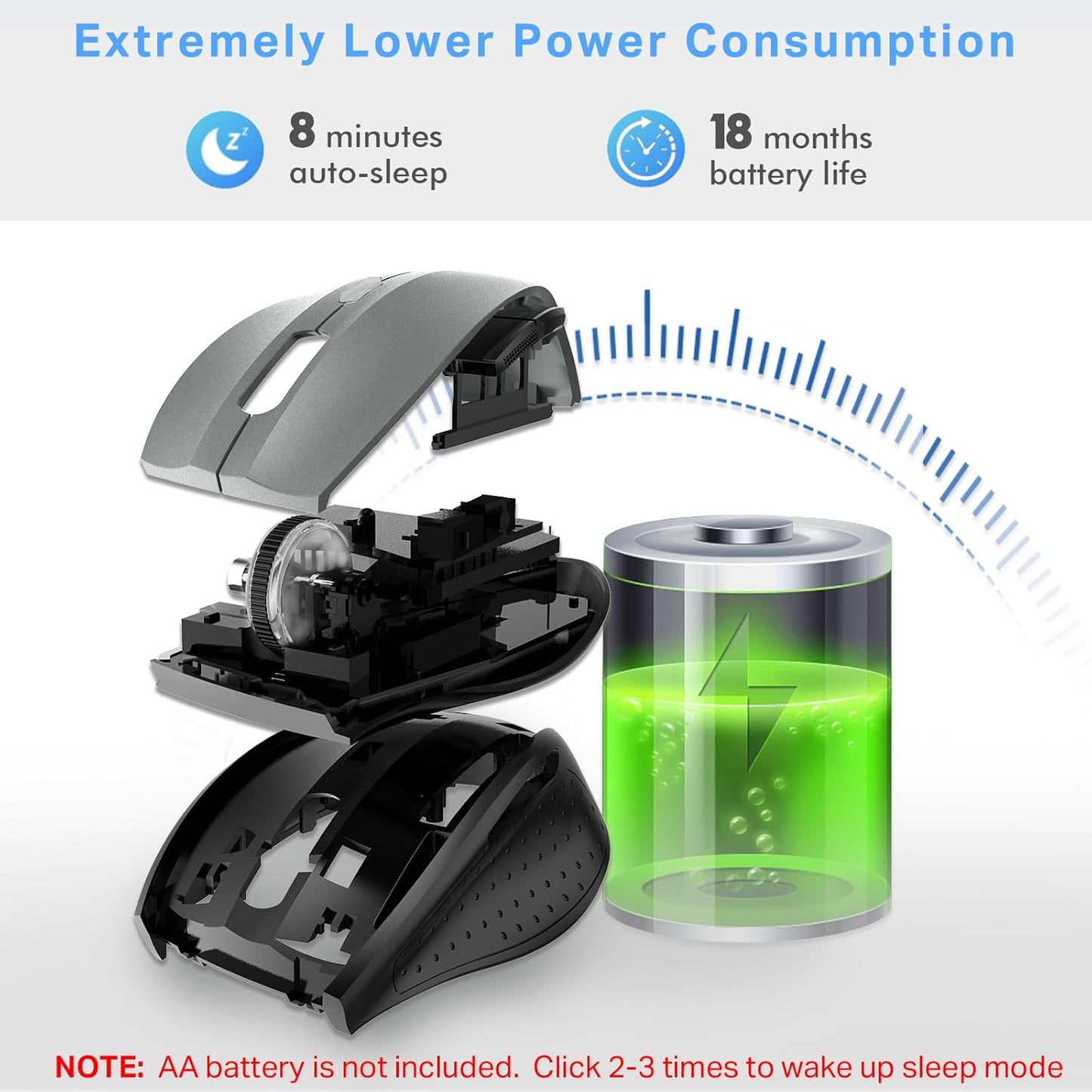 Wireless Mouse for Laptop, Portable Optical Computer Mouse, 6 Buttons, Cordless 2.4Ghz with USB Receiver, 5-Level 4800 DPI, 18 Months Battery Life for PC Chromebook Windows Mac