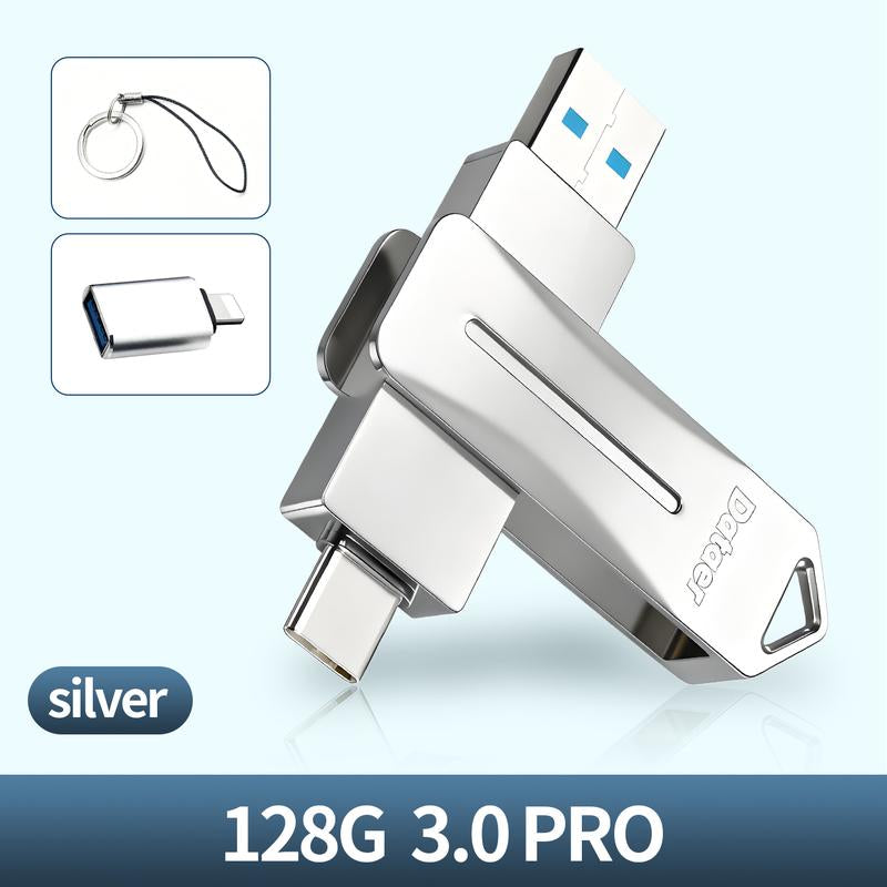 128GB 3-in-1 USB Drive for iPhone, iPad, Android, and PC - Plug-and-Play, High Transfer Speed, Universal Compatibility, Multifunctional Flash Storage Solution
