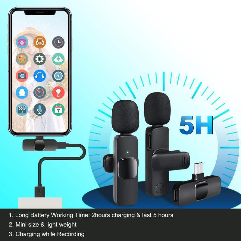 Transform Your Audio Experience with the PUCUN 2 Pcs Wireless Lavalier Microphone - Perfect for iPhone, iPad, and Android Devices!