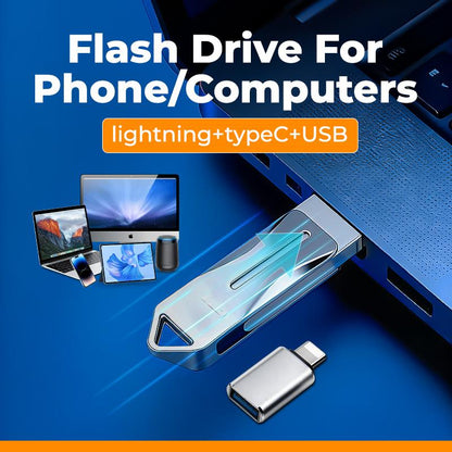 128GB 3-in-1 USB Drive for iPhone, iPad, Android, and PC - Plug-and-Play, High Transfer Speed, Universal Compatibility, Multifunctional Flash Storage Solution