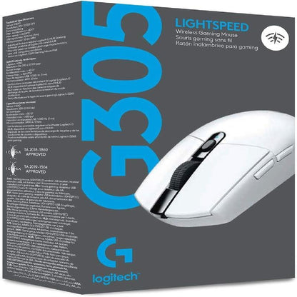 Logitech G305 LIGHTSPEED Wireless Gaming Mouse with HERO 12K Sensor, 12,000 DPI, Lightweight Design, 6 Programmable Buttons, 250-Hour Battery Life, On-Board Memory, Compatible with PC/Mac - White