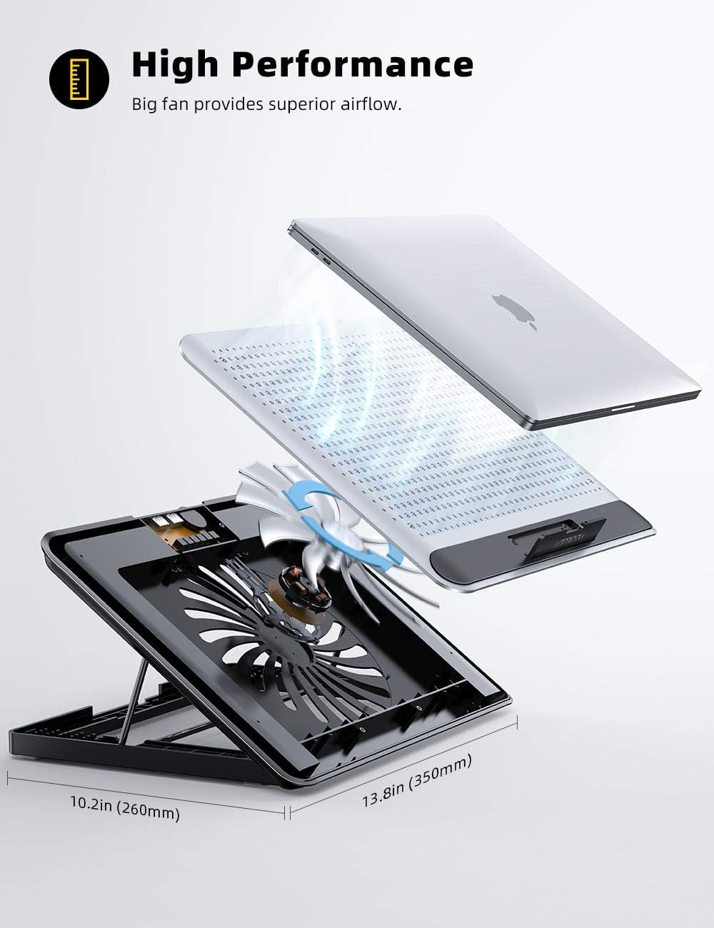 Laptop Cooler,  Laptop Cooling Pad : Portable Height Adjustable Laptop Cooling Fan Stand Holder Riser