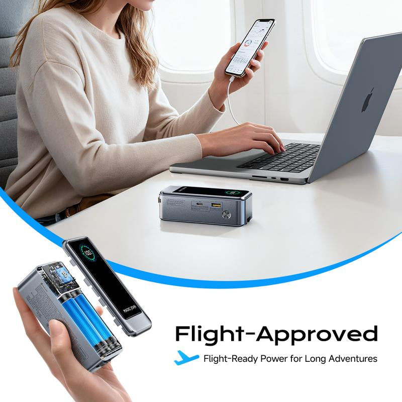 MAGIC JOHN High-Capacity 15,000mAh Portable Power Bank for Phones and Laptops, USB-C Output with Built-In 2.3ft Retractable Cable, Airline-Approved, Compatible with iPhone 17/16 Series, MacBook, Samsung, and More